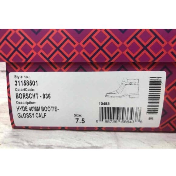 Tory Burch Hyde 40mm Glossy Calf Leather Ankle Booties Size 7.5 W/ Dust Bag IOB - Picture 6 of 12